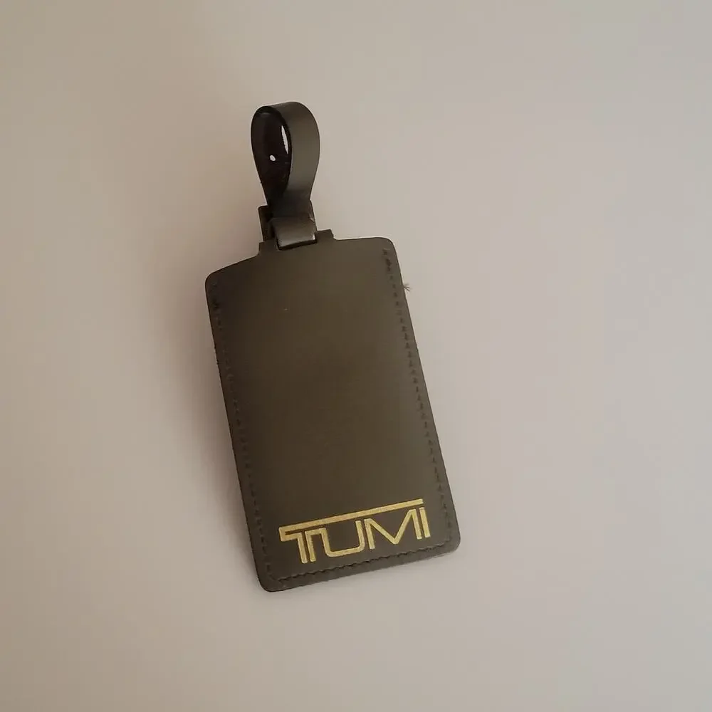 Tumi Olive Brown Leather Luggage Name Tag with Buckle Size 4 1/3